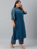 Janasya Women's Teal Poly Crepe Straight Casual Kurta Set | Grocsy
