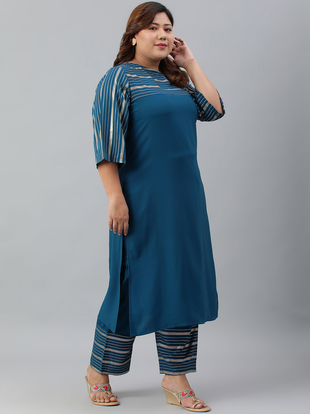 Janasya Women's Teal Poly Crepe Straight Casual Kurta Set | Grocsy
