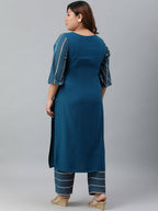 Janasya Women's Teal Poly Crepe Straight Casual Kurta Set | Grocsy