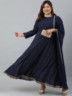 Indian Clothing Janasya XL LOVE by Janasya Women's Plus Size Navy Blue Poly Georgette Kurta and Dupatta | Grocsy