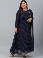 Indian Clothing Janasya XL LOVE by Janasya Women's Plus Size Navy Blue Poly Georgette Kurta and Dupatta | Grocsy