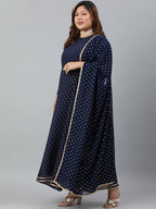 Indian Clothing Janasya XL LOVE by Janasya Women's Plus Size Navy Blue Poly Georgette Kurta and Dupatta | Grocsy