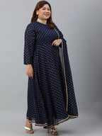 Indian Clothing Janasya XL LOVE by Janasya Women's Plus Size Navy Blue Poly Georgette Kurta and Dupatta | Grocsy