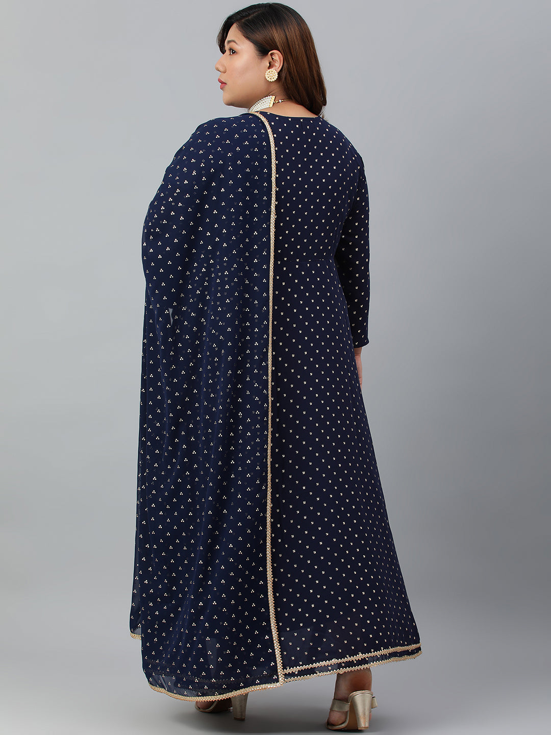 Indian Clothing Janasya XL LOVE by Janasya Women's Plus Size Navy Blue Poly Georgette Kurta and Dupatta | Grocsy
