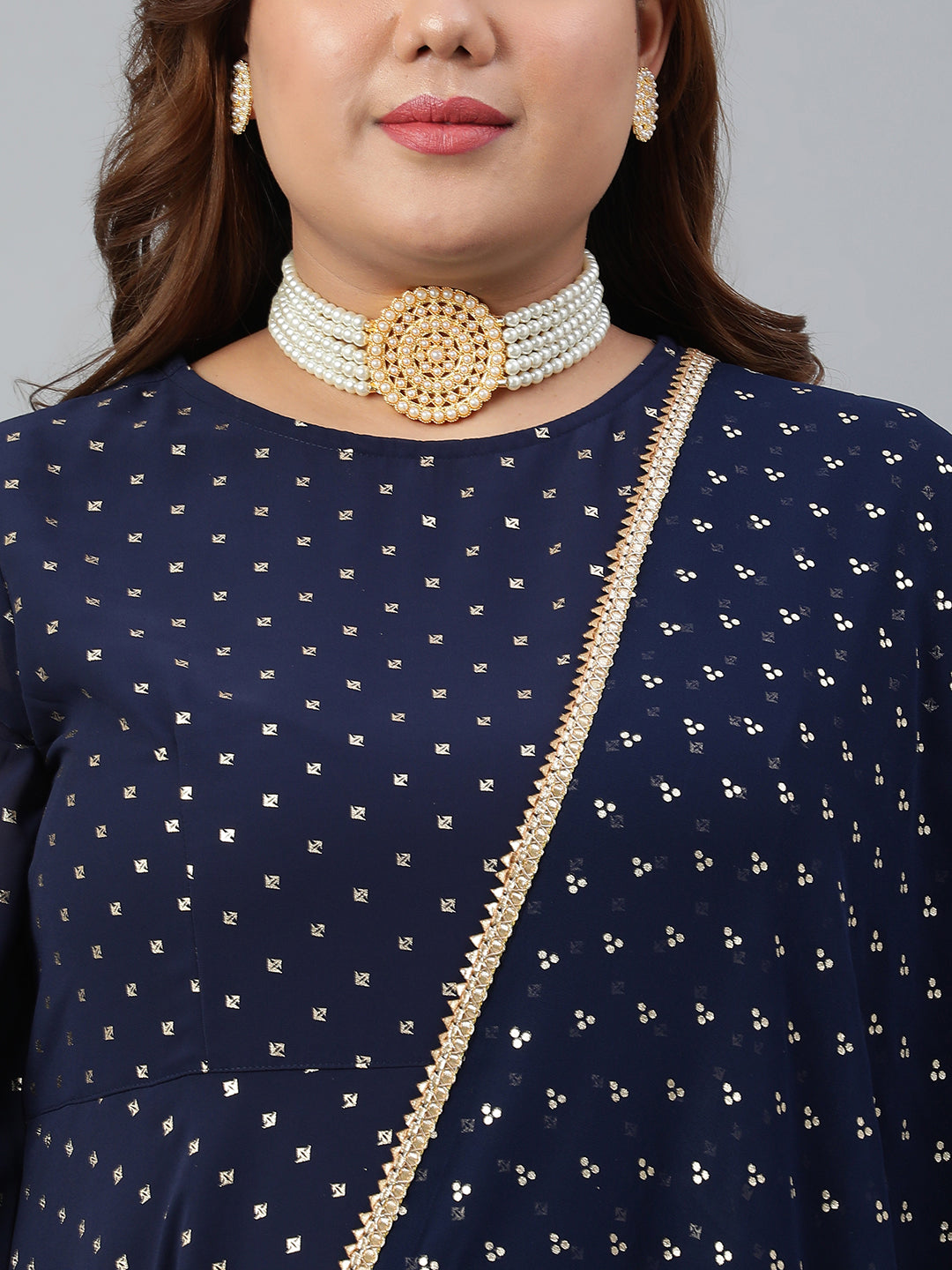 Indian Clothing Janasya XL LOVE by Janasya Women's Plus Size Navy Blue Poly Georgette Kurta and Dupatta | Grocsy