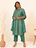 Janasya Green Poly Silk Foil Printed Set | Grocsy