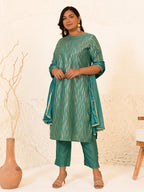 Janasya Green Poly Silk Foil Printed Set | Grocsy