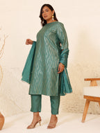 Janasya Green Poly Silk Foil Printed Set | Grocsy