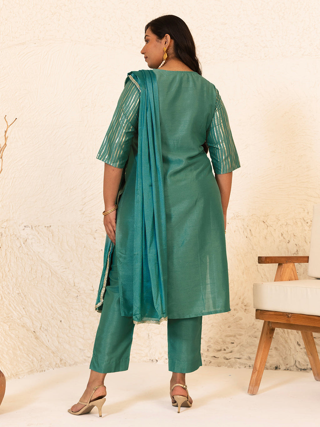 Janasya Green Poly Silk Foil Printed Set | Grocsy