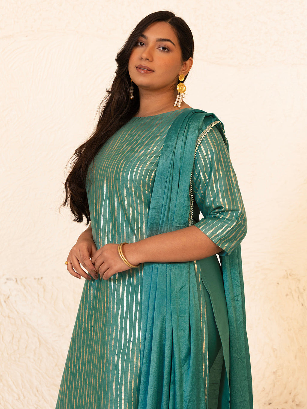 Janasya Green Poly Silk Foil Printed Set | Grocsy