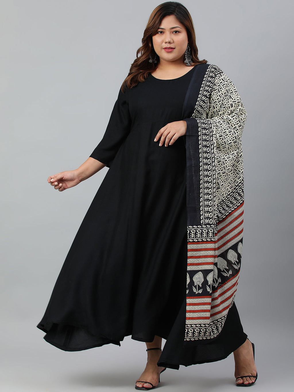 Janasya XL LOVE by Janasya Women's Plus Size Black Rayon Kurta With and Dupatta | Grocsy