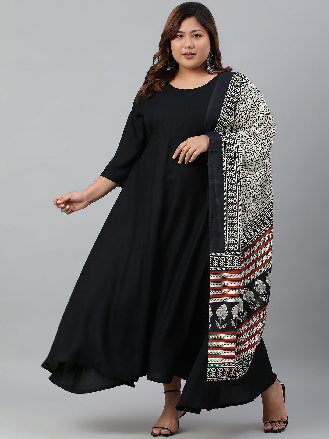Janasya XL LOVE by Janasya Women's Plus Size Black Rayon Kurta With and Dupatta | Grocsy
