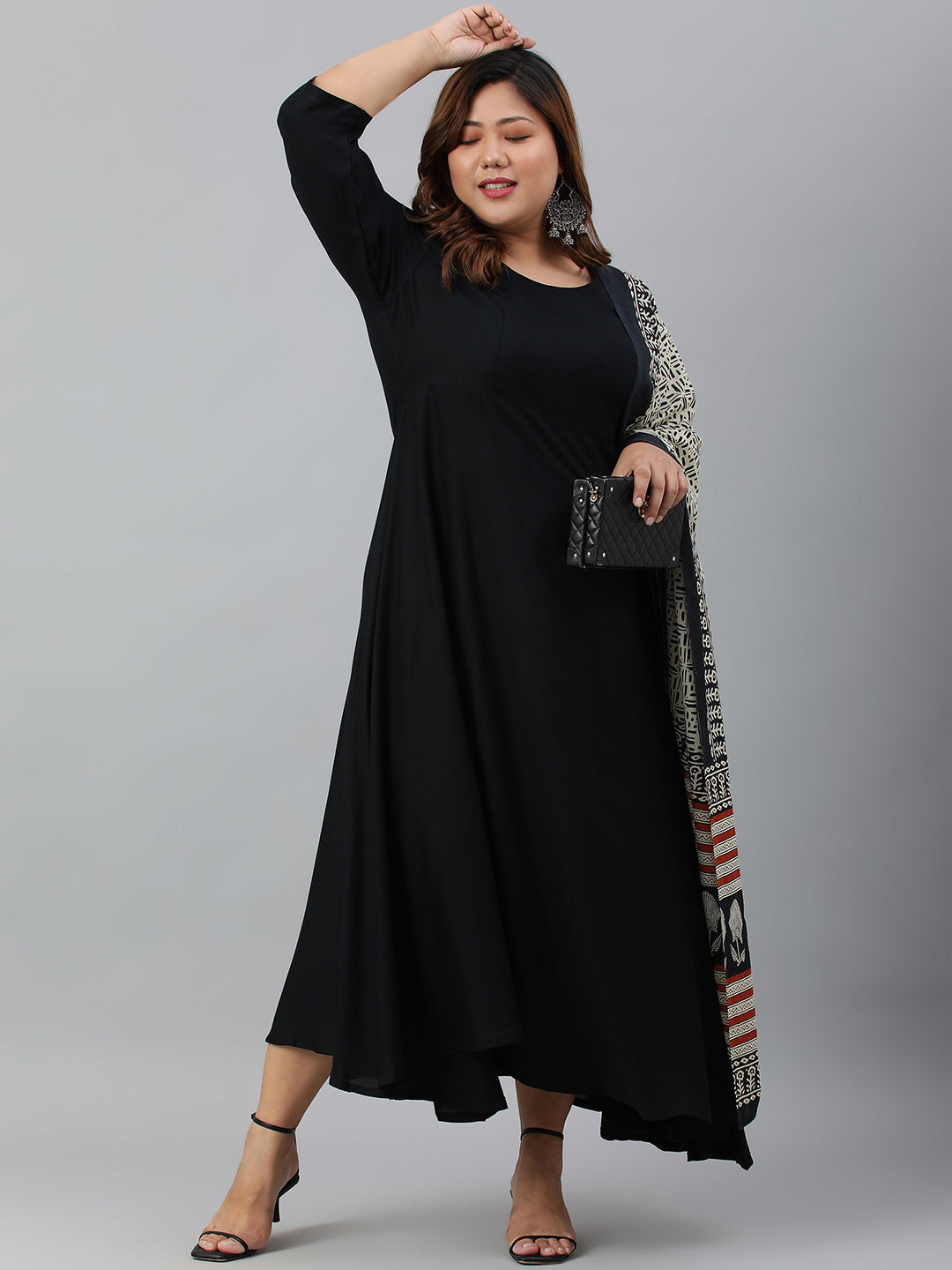 Janasya XL LOVE by Janasya Women's Plus Size Black Rayon Kurta With and Dupatta | Grocsy