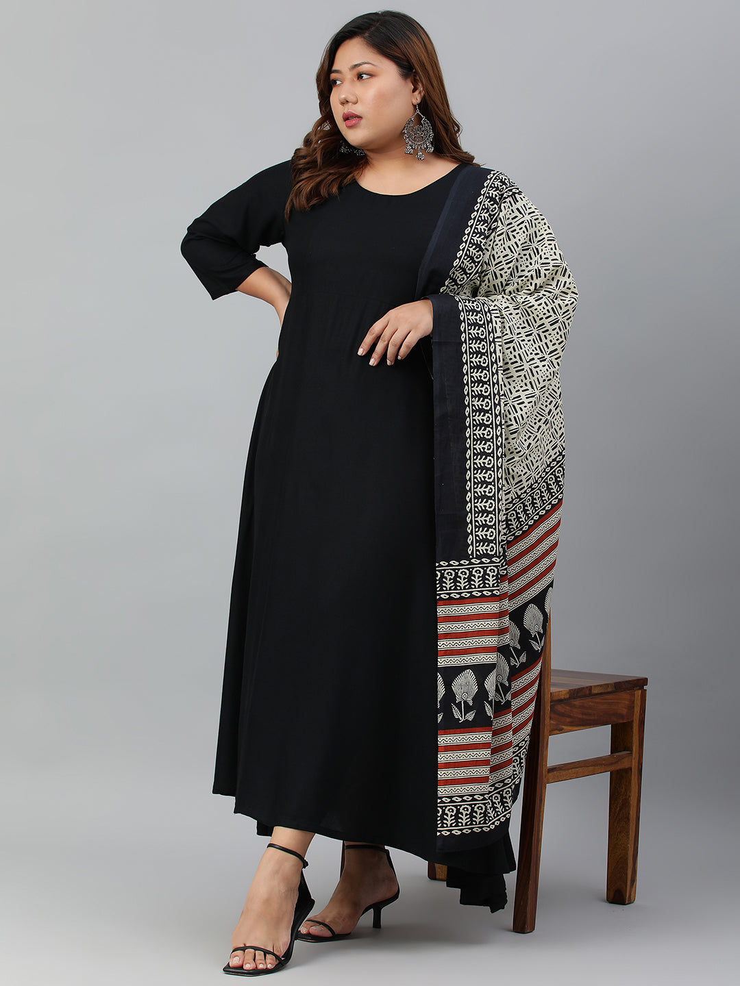 Janasya XL LOVE by Janasya Women's Plus Size Black Rayon Kurta With and Dupatta | Grocsy