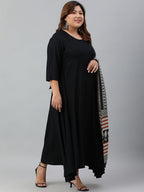 Janasya XL LOVE by Janasya Women's Plus Size Black Rayon Kurta With and Dupatta | Grocsy