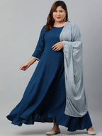 Janasya XL LOVE by Janasya Women's Plus Size Teal Rayon Kurta and Dupatta | Grocsy