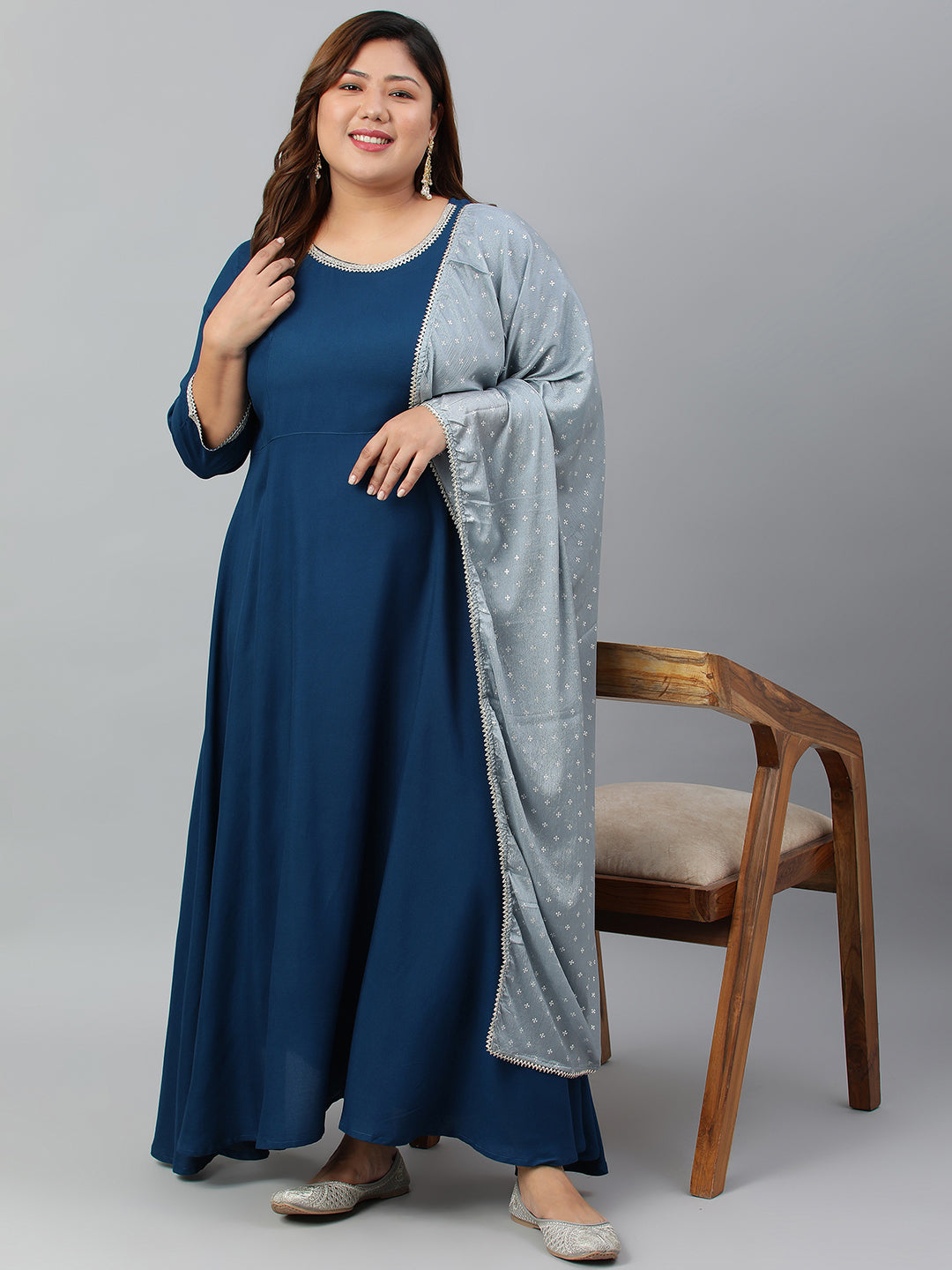 Janasya XL LOVE by Janasya Women's Plus Size Teal Rayon Kurta and Dupatta | Grocsy