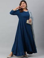 Janasya XL LOVE by Janasya Women's Plus Size Teal Rayon Kurta and Dupatta | Grocsy