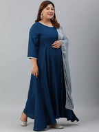 Janasya XL LOVE by Janasya Women's Plus Size Teal Rayon Kurta and Dupatta | Grocsy
