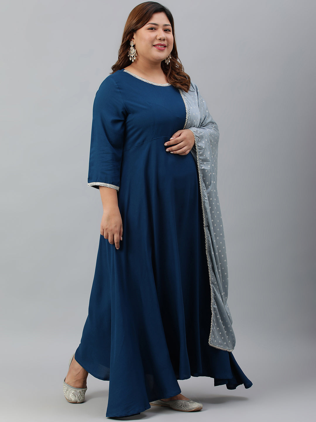 Janasya XL LOVE by Janasya Women's Plus Size Teal Rayon Kurta and Dupatta | Grocsy