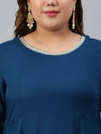 Janasya XL LOVE by Janasya Women's Plus Size Teal Rayon Kurta and Dupatta | Grocsy