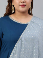 Janasya XL LOVE by Janasya Women's Plus Size Teal Rayon Kurta and Dupatta | Grocsy