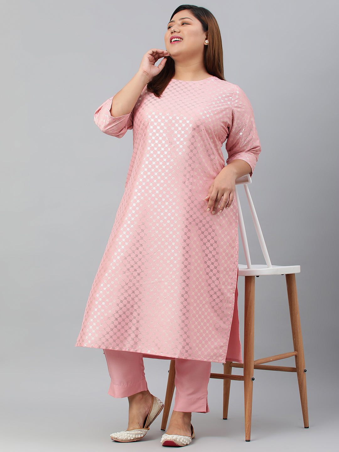 Janasya Women's Pink Poly Silk Straight Festive Kurta Set | Grocsy