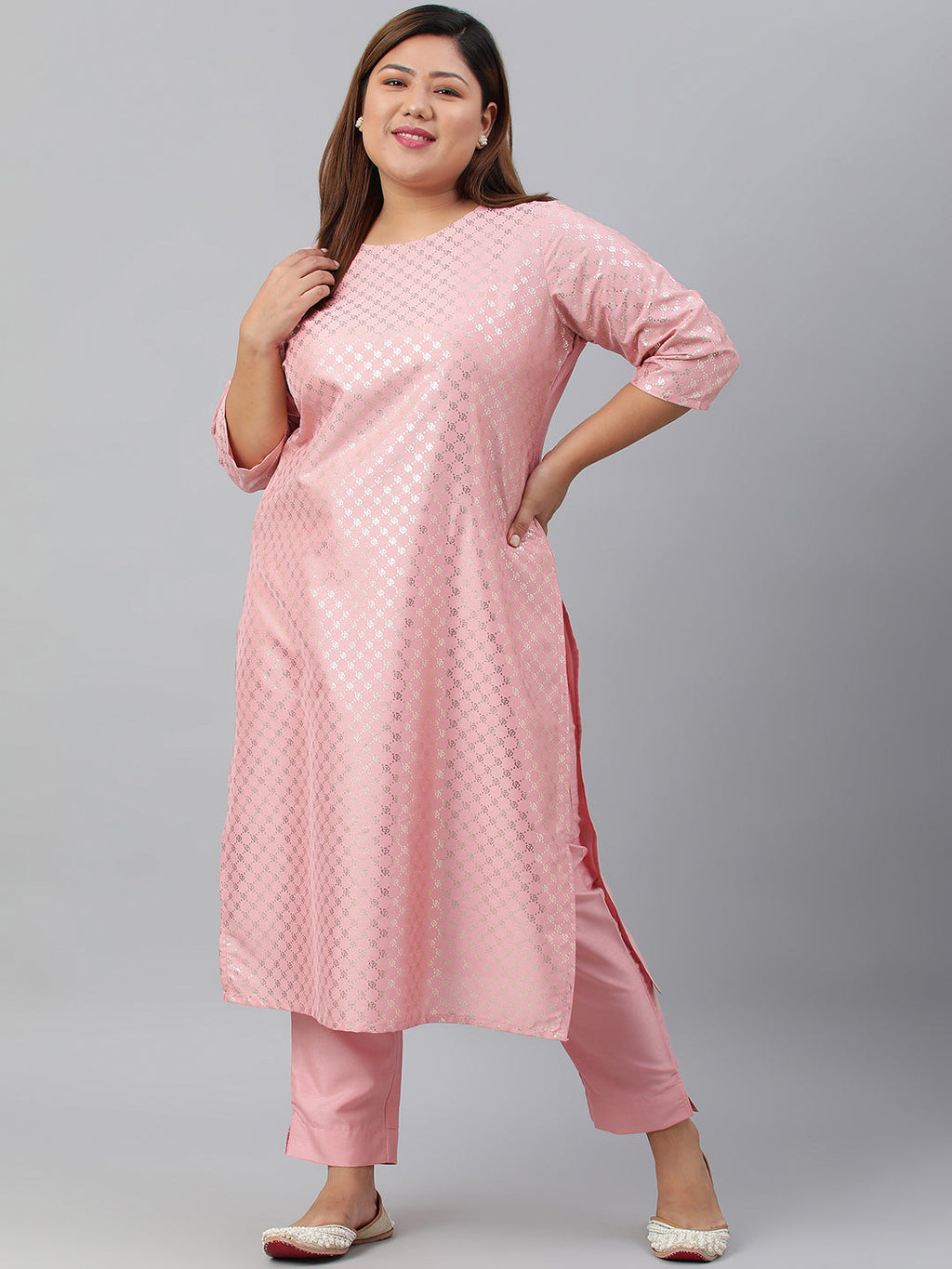 Janasya Women's Pink Poly Silk Straight Festive Kurta Set | Grocsy