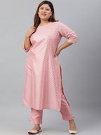 Janasya Women's Pink Poly Silk Straight Festive Kurta Set | Grocsy
