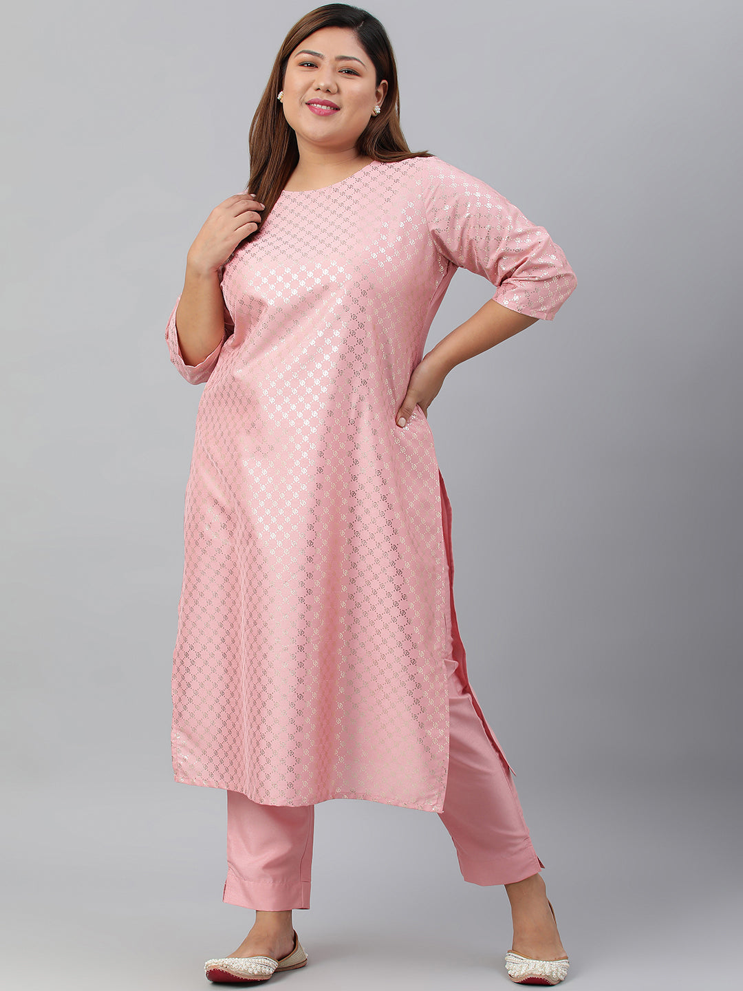Janasya Women's Pink Poly Silk Straight Festive Kurta Set | Grocsy