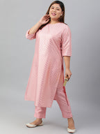 Janasya Women's Pink Poly Silk Straight Festive Kurta Set | Grocsy
