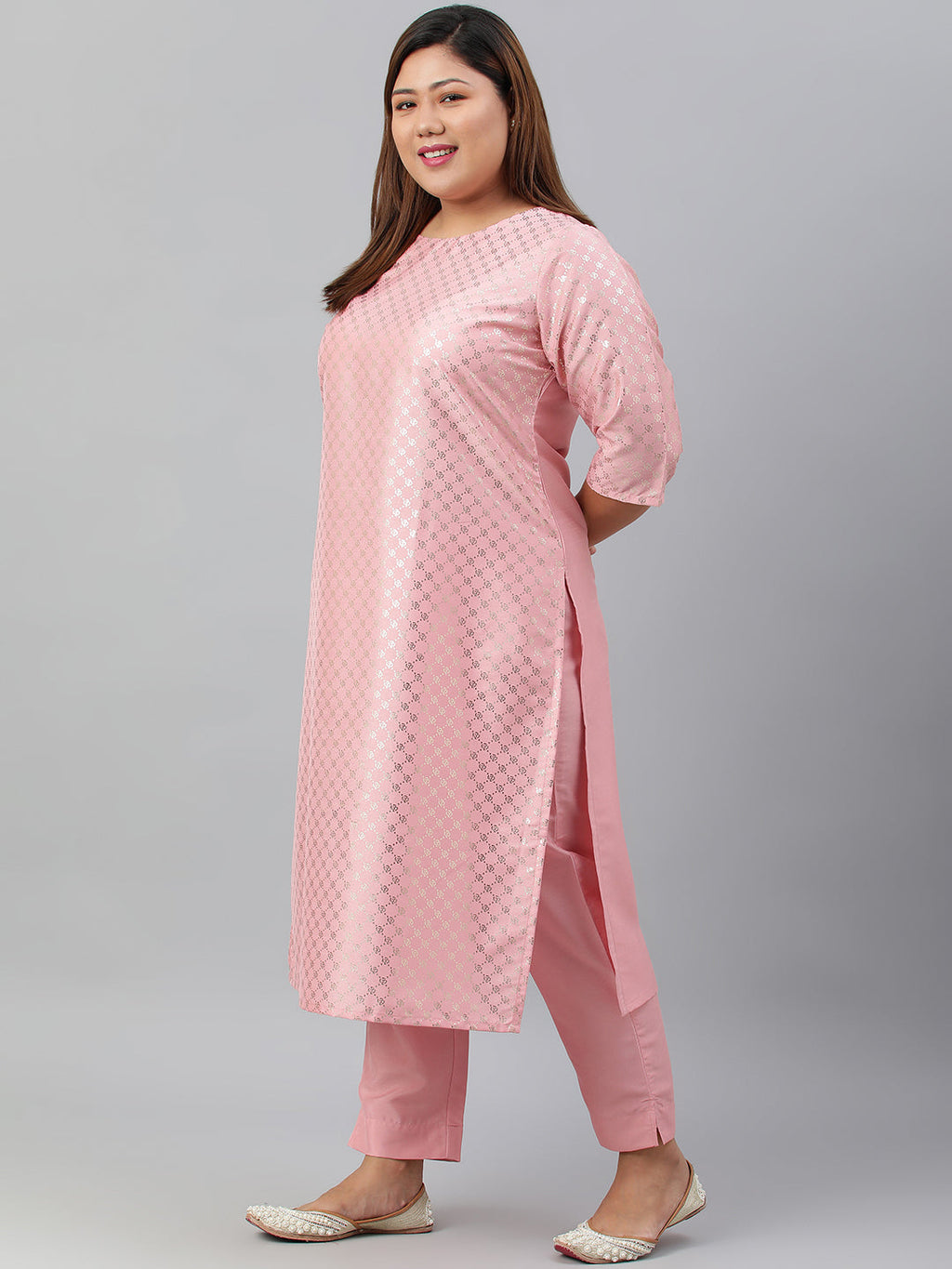 Janasya Women's Pink Poly Silk Straight Festive Kurta Set | Grocsy