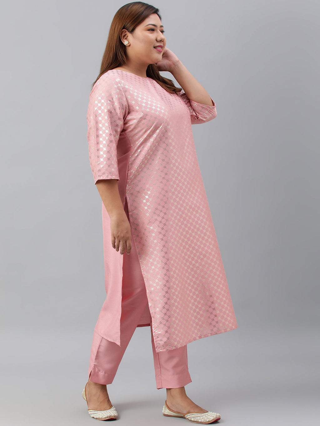 Janasya Women's Pink Poly Silk Straight Festive Kurta Set | Grocsy