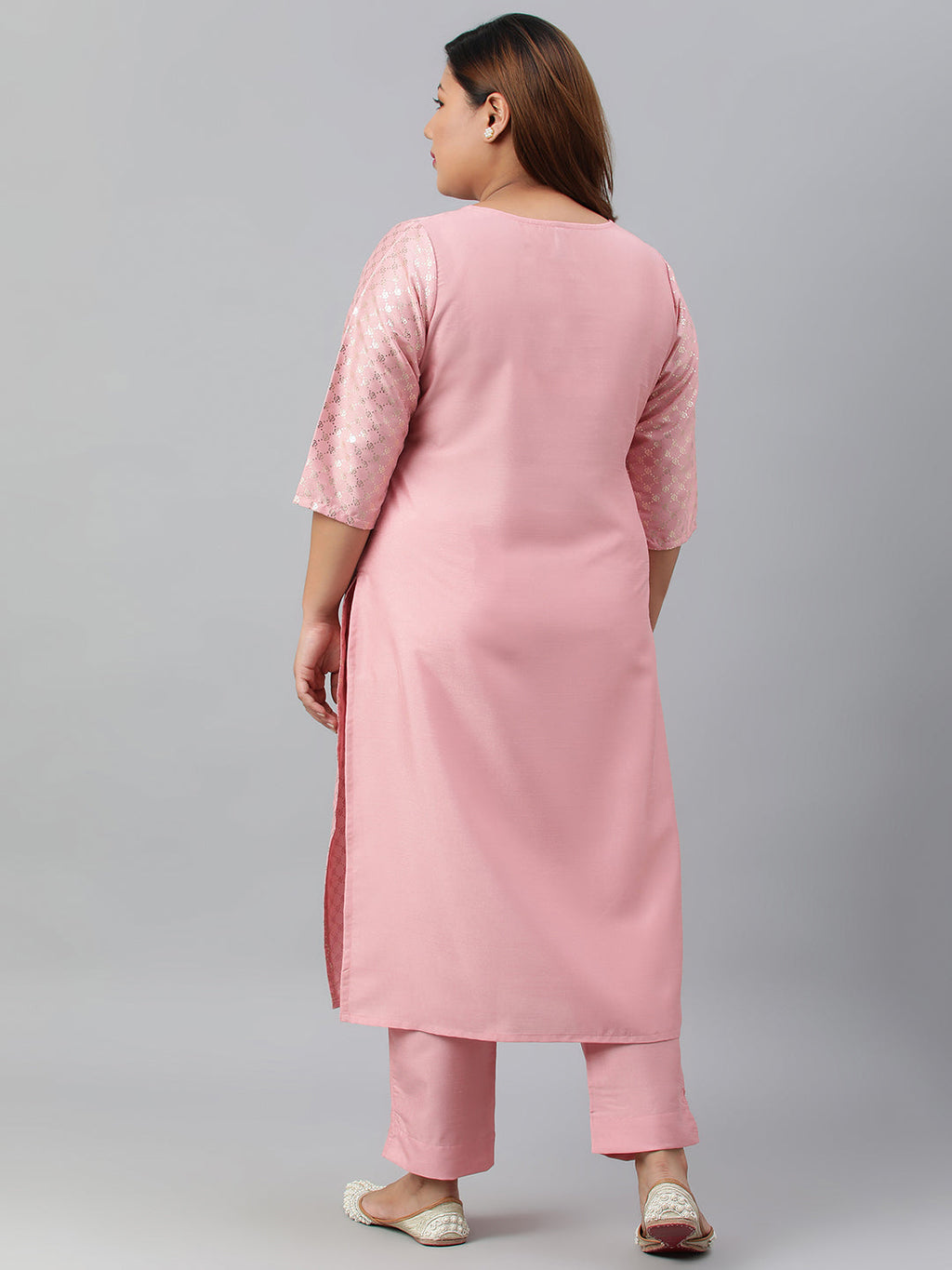 Janasya Women's Pink Poly Silk Straight Festive Kurta Set | Grocsy