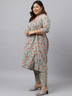Janasya Women's Green Cotton Empire Casual Kurta Set | Grocsy