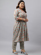 Janasya Women's Green Cotton Empire Casual Kurta Set | Grocsy