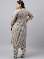Janasya Women's Green Cotton Empire Casual Kurta Set | Grocsy
