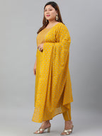 Janasya XL LOVE by Janasya Women's Plus Size Mustard Rayon Kurta With Pant and Dupatta | Grocsy
