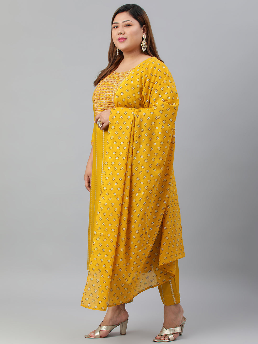 Janasya XL LOVE by Janasya Women's Plus Size Mustard Rayon Kurta With Pant and Dupatta | Grocsy