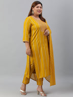 Janasya XL LOVE by Janasya Women's Plus Size Mustard Rayon Kurta With Pant and Dupatta | Grocsy