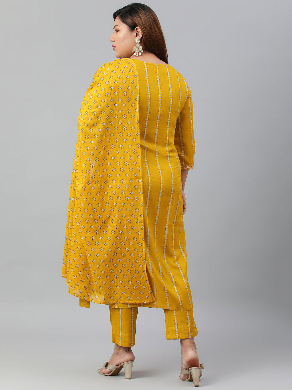 Janasya XL LOVE by Janasya Women's Plus Size Mustard Rayon Kurta With Pant and Dupatta | Grocsy