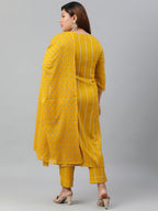 Janasya XL LOVE by Janasya Women's Plus Size Mustard Rayon Kurta With Pant and Dupatta | Grocsy