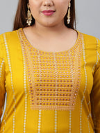 Janasya XL LOVE by Janasya Women's Plus Size Mustard Rayon Kurta With Pant and Dupatta | Grocsy