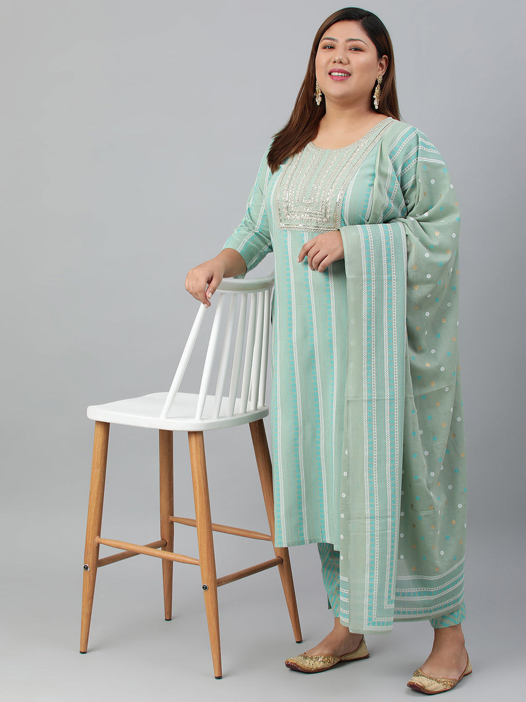 Janasya XL LOVE by Janasya Women's Plus Size Mint Green Rayon Kurta With Pant and Dupatta | Grocsy