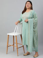 Janasya XL LOVE by Janasya Women's Plus Size Mint Green Rayon Kurta With Pant and Dupatta | Grocsy