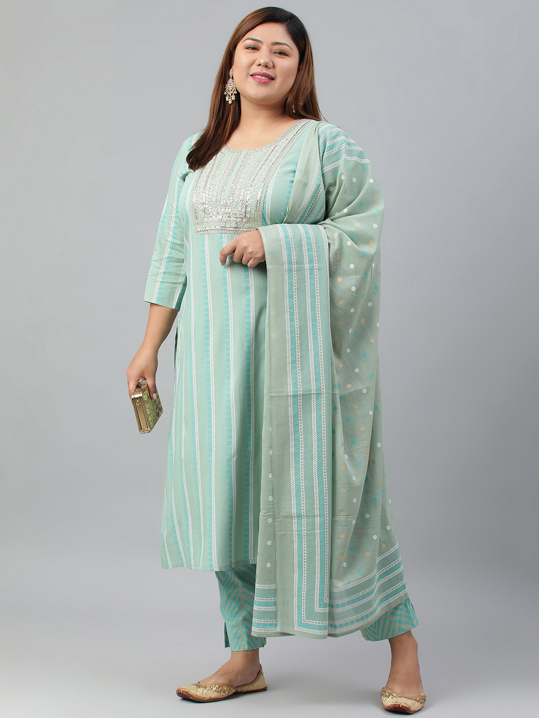 Janasya XL LOVE by Janasya Women's Plus Size Mint Green Rayon Kurta With Pant and Dupatta | Grocsy