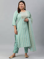 Janasya XL LOVE by Janasya Women's Plus Size Mint Green Rayon Kurta With Pant and Dupatta | Grocsy