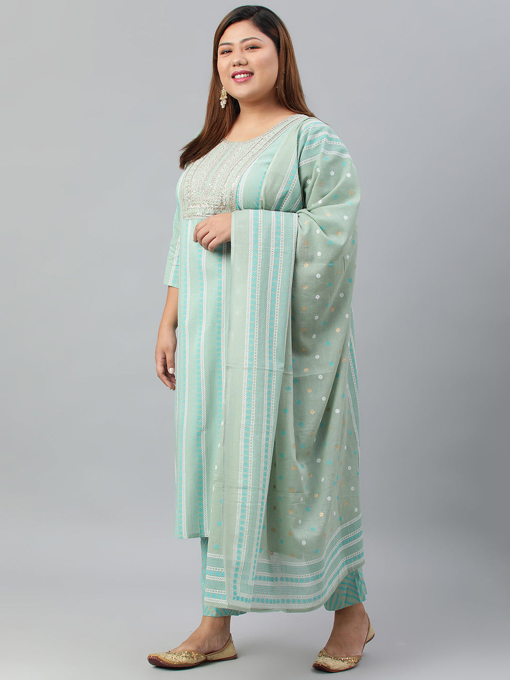 Janasya XL LOVE by Janasya Women's Plus Size Mint Green Rayon Kurta With Pant and Dupatta | Grocsy