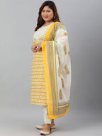 Janasya XL LOVE by Janasya Women's Plus Size Yellow Cotton Kurta With Pants and Dupatta | Grocsy