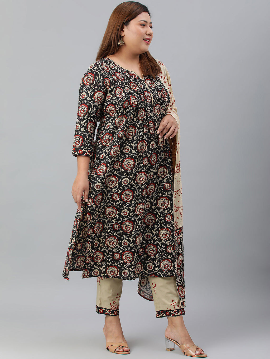 Janasya XL LOVE by Janasya Women's Plus Size Black Cotton Kurta With Pant and Dupatta | Grocsy